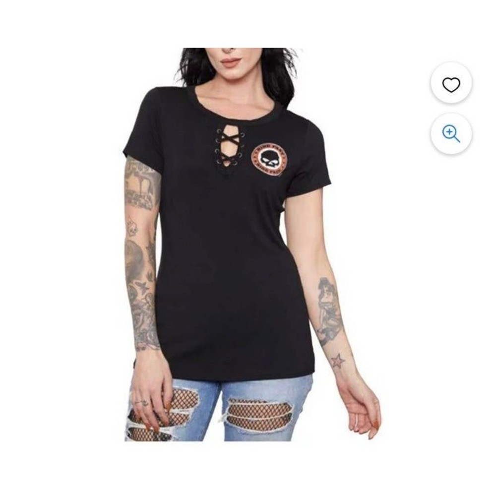 Harley Davidson skull lace bling shirt black orange medium